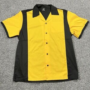 Hilton Bowling Shirt Mens M Black Yellow Retro Button Up Colorblock Camp Collar